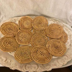 Vintage Boho Rattan Coasters Set of 12